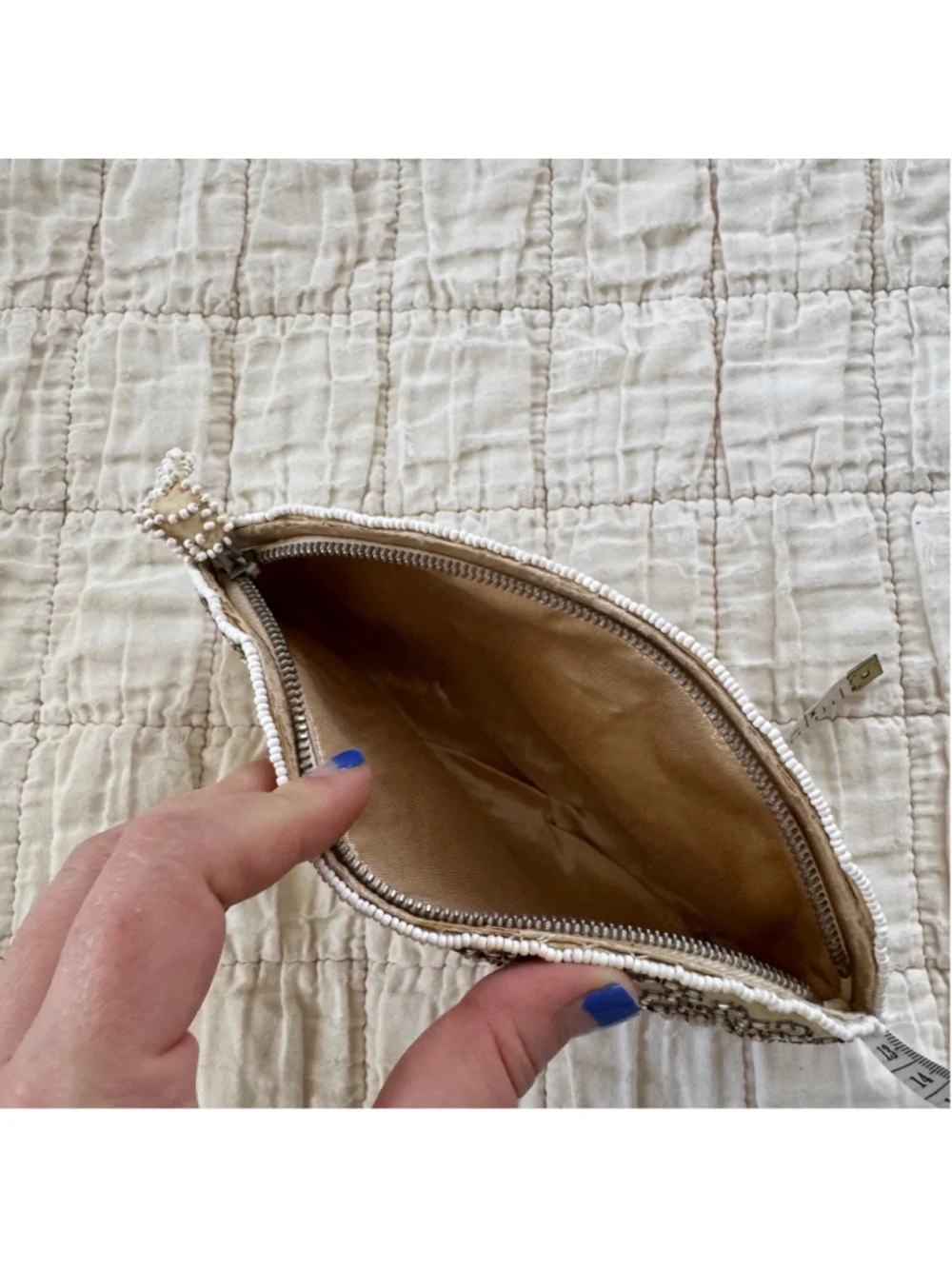 Vintage Beaded Cream White Clutch Purse